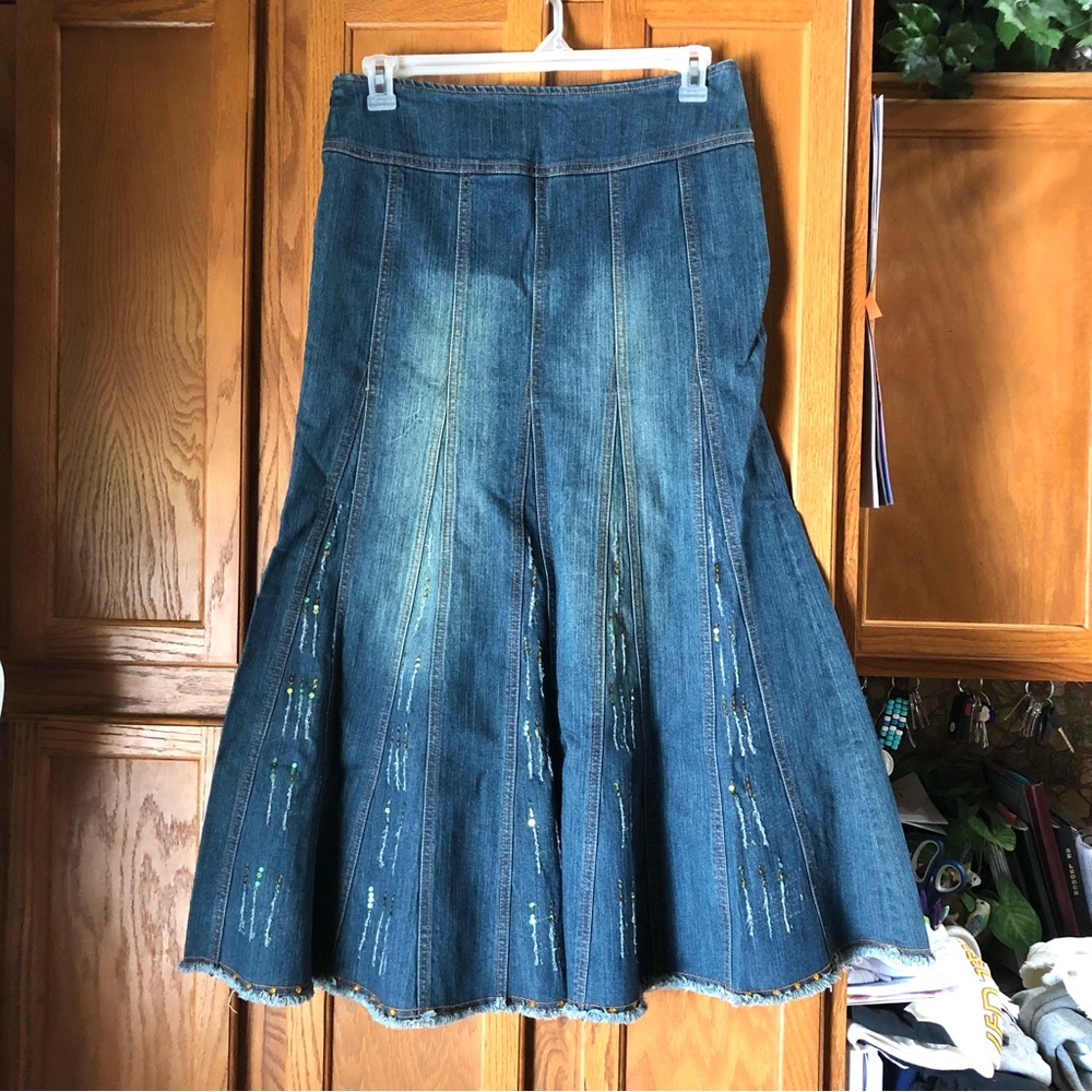 🍁ANNVA Women’s Blue Denim Trumpet Skirt Size XL